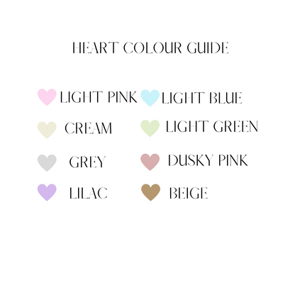 Image shows all the colour options for the hearts