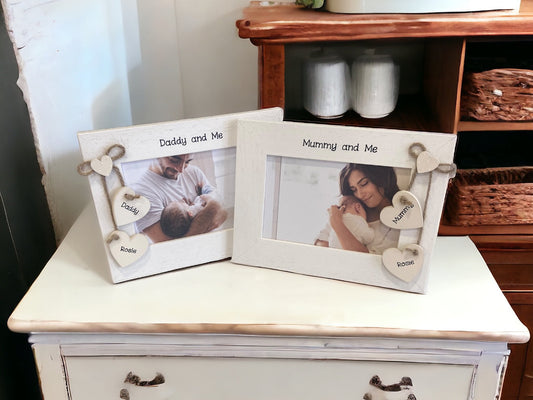 two personalised photo frames for mummy and baby and daddy and baby 
