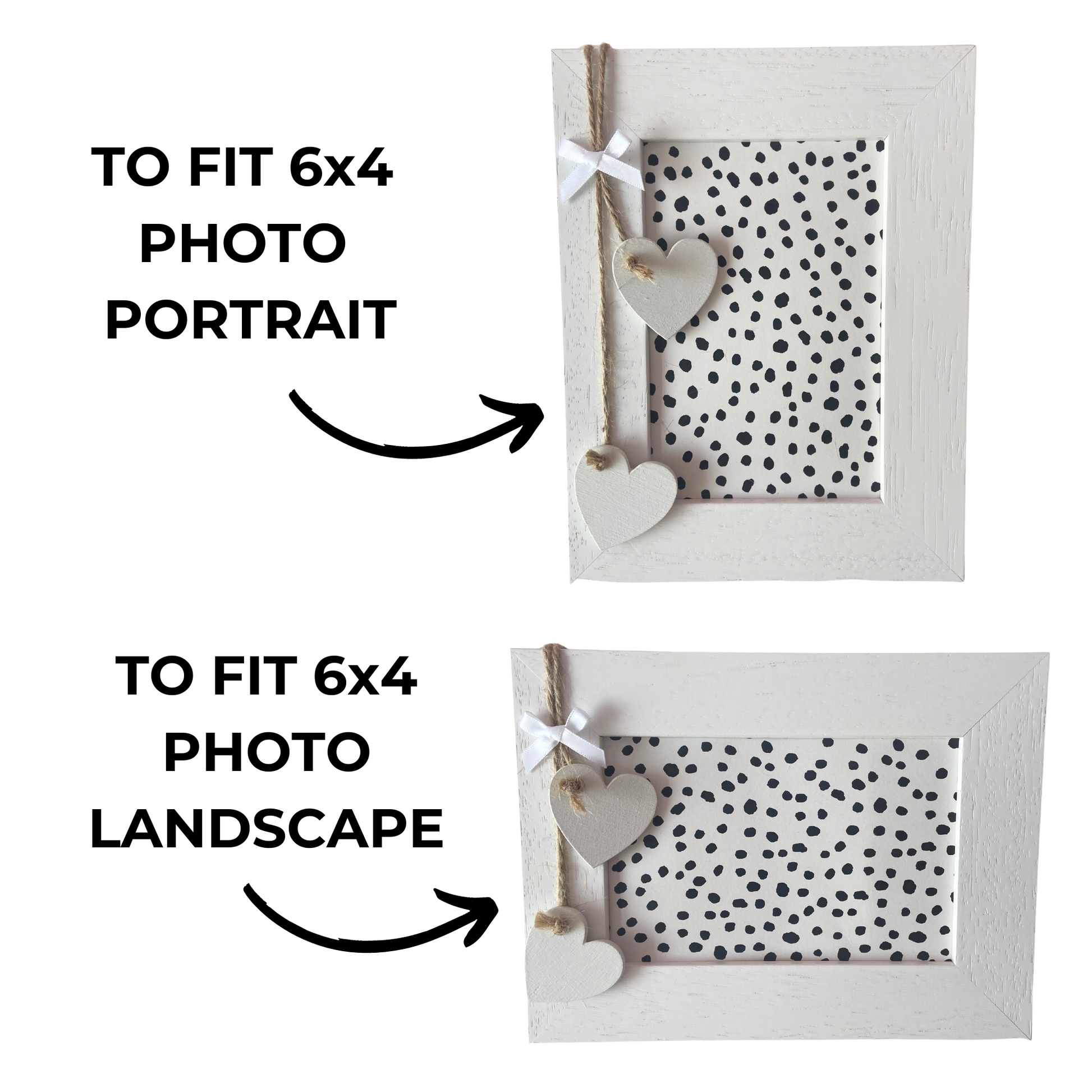 Photo frame, showing an example of the portrait and landscape 6x4