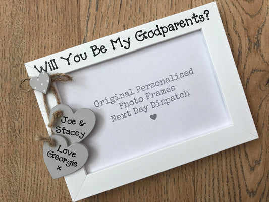 Handcrafted Personalised Will you be my Godparents? Picture Frame
