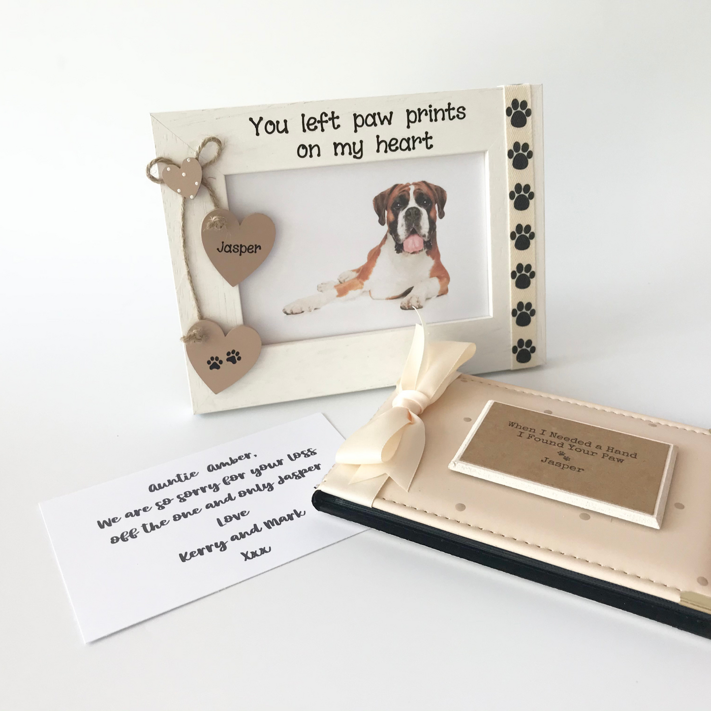 Personalised Wooden Photo Frame Photo Album Dog Loss Gift Hamper