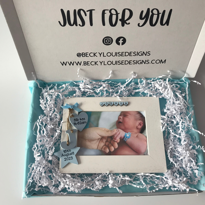 Baby Boy Congratulations Birth Announcement Personalised Luxury Wooden Photo Frame