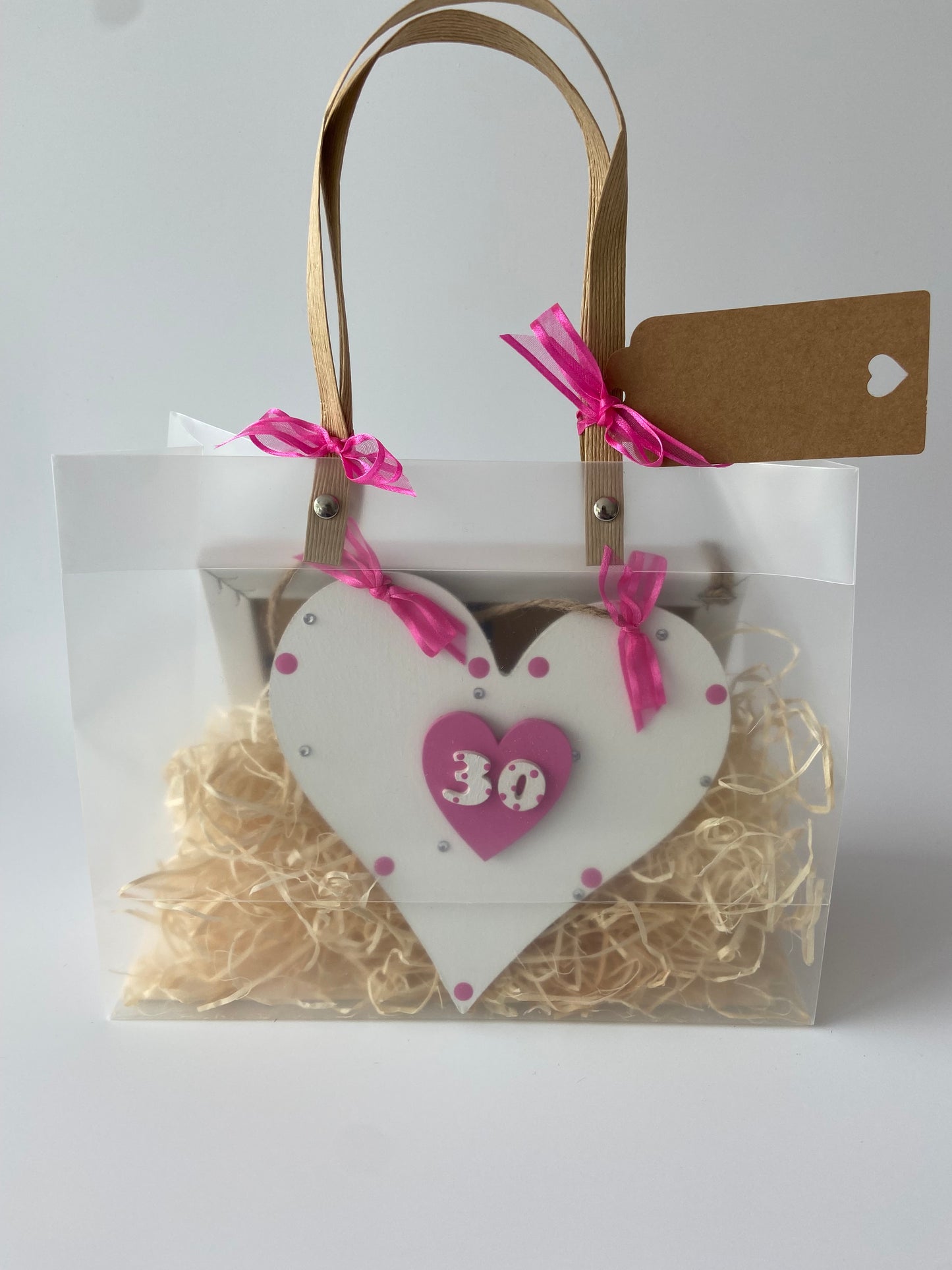 Image showing pink 30th birthday plaque with pink ribbon and polka dots