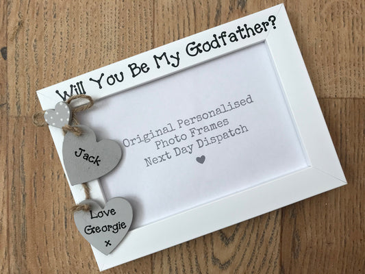 Handcrafted Personalised Will You Be My Godfather? Picture Frame