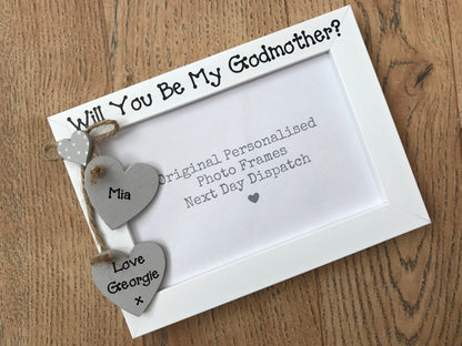 Handcrafted Personalised Will You Be My Godmother? Picture Frame