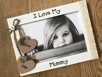 Personalised Handcrafted Vintage Lace I Love My Mummy Picture Frame