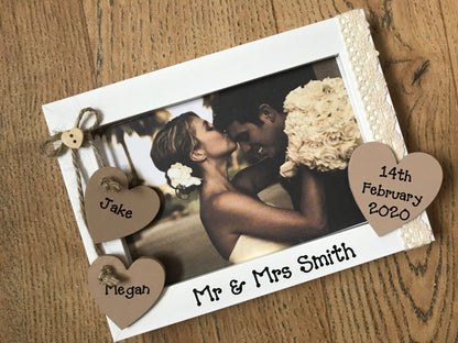 Personalised Handcrafted Vintage Lace Mr & Mrs Wedding Day Picture Frame