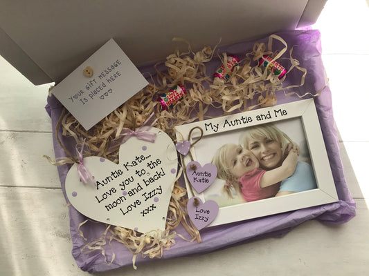 Personalised My Auntie and Me Photo Frame Wooden Plaque Gift Hamper Set Keepsake