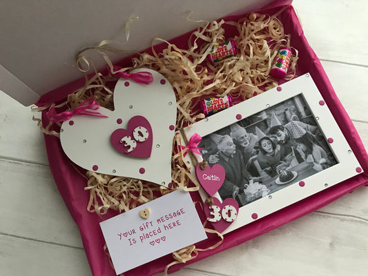 Personalised Handcrafted 30th Birthday Photo Frame Wooden Plaque Gift Hamper Set Keepsake