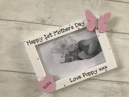 Handcrafted Personalised 1st Mothers Day Butterfly Picture Frame
