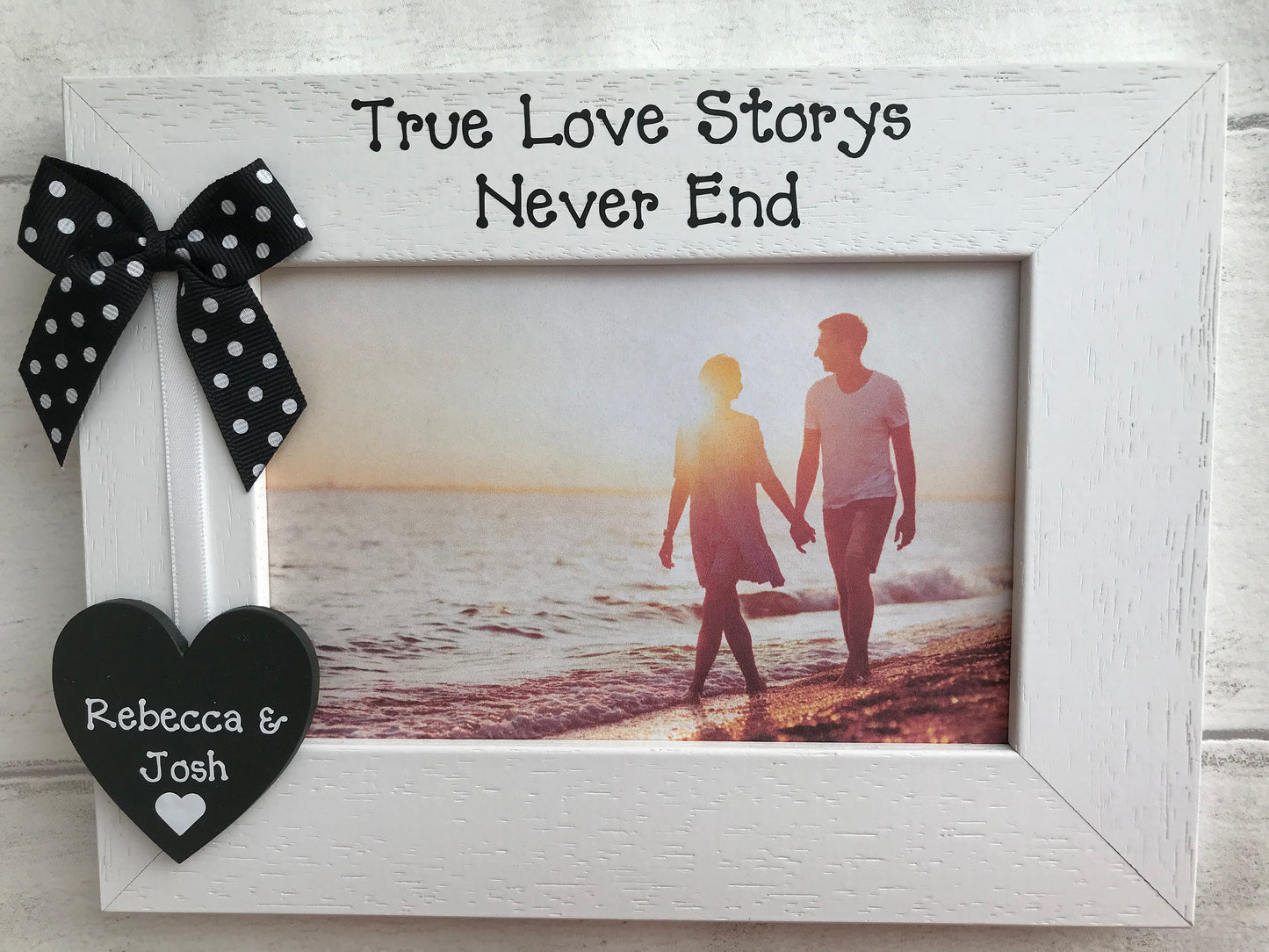 Personalised Anniversary Valentines Couples Engagement White Wooden Handcrafted Photo Frame