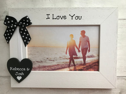 Personalised I Love You Anniversary Valentines Couples White Wooden Handcrafted Photo Frame