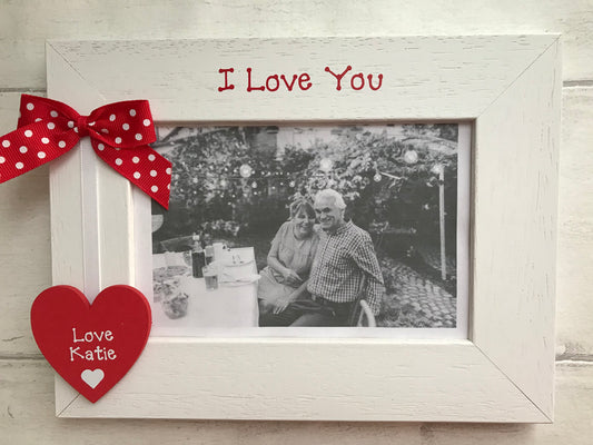 Personalised I Love You Anniversary Valentines Couples White Wooden Handcrafted Photo Frame