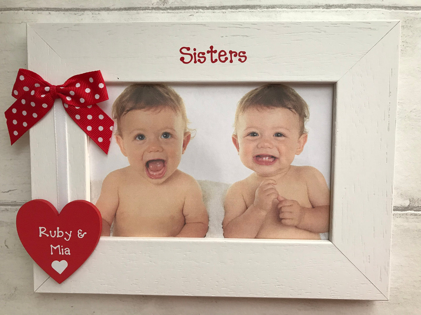 Personalised Siblings New Brother New Sister White Wooden Handcrafted Photo Frame