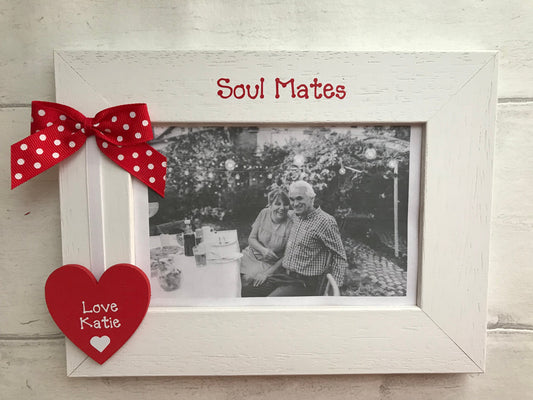 Personalised Soul Mates Couple Anniversary Wooden Handcrafted Photo Frame Picture Keepsake Gift Any Wording 6x4 5x7