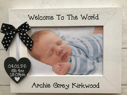 Personalised Newborn Welcome To The World Gift Wooden Handcrafted Photo Frame