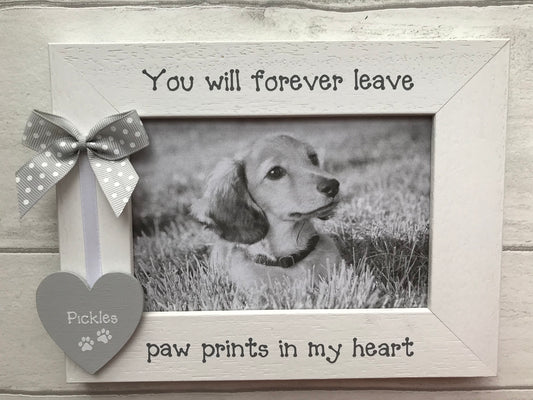 Personalised Wooden Handcrafted Dog Paw Prints Pet Loss In Memory Remembrance Photo Frame