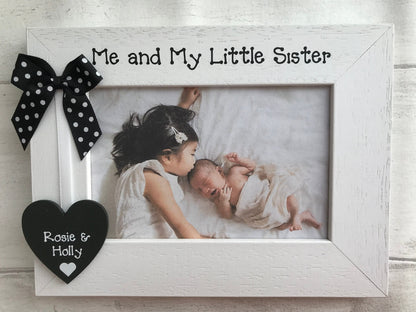 Personalised Siblings Me and My Little Sister White Wooden Handcrafted Photo Frame