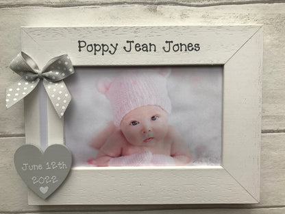 Personalised New Baby Girl Birth Announcement Gift Wooden Handcrafted Photo Frame