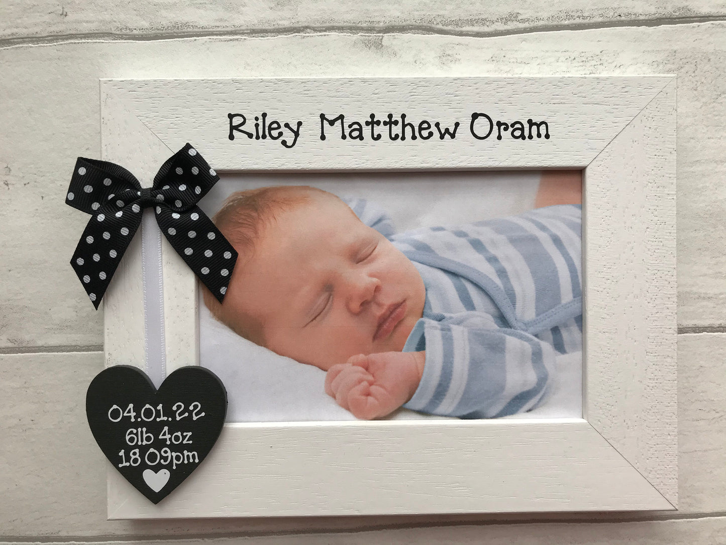 Personalised New Baby Boy Birth Announcement Gift Wooden Handcrafted Photo Frame