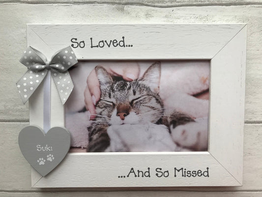 Personalised Wooden Handcrafted Cat Memory Remembrance Pet Photo Frame